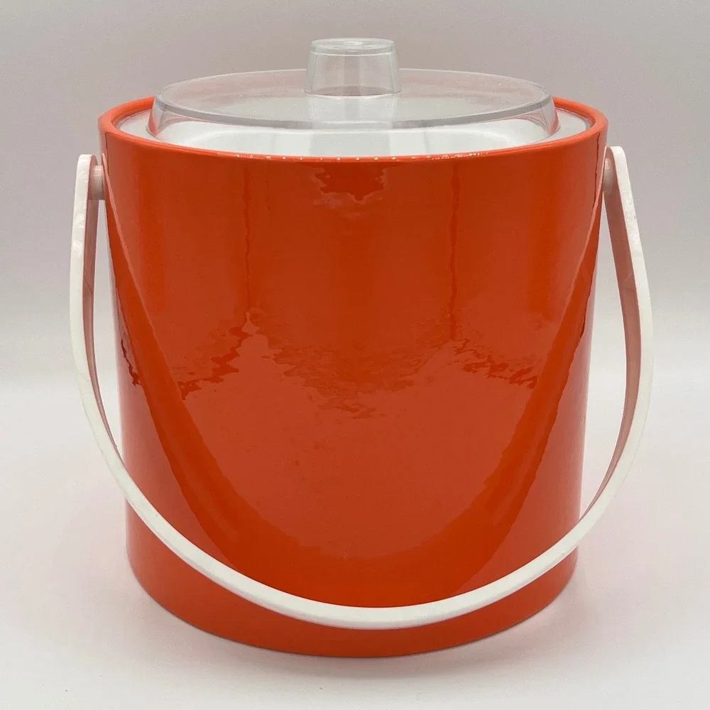 Vintage 1970s Kraftware Spice Orange Vinyl Ice Bucket – Lucite Lid & Handle